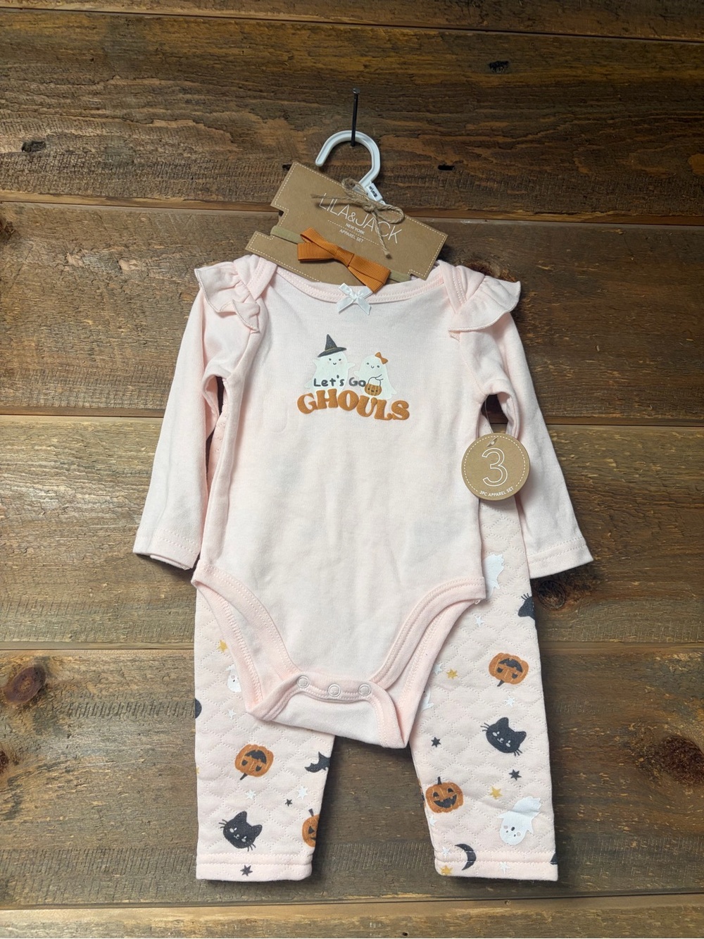 Lila & Jack Let’s Go Ghouls Pink Ghost Halloween Spooky Outfit Set 6/9 Months